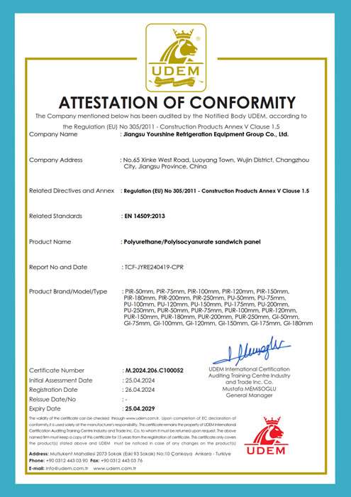 PUPUR sandwich panel CE certificate